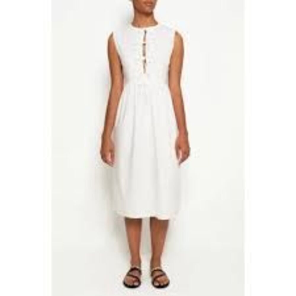 The Lulo Project M Hortensia Dress White Tie Bow Front Midi Romantic Cottage NWT